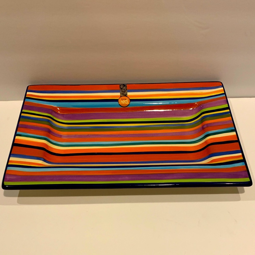 NWT Living Art Platter Casablanca Hand Painted Dishwasher & Microwave Safe